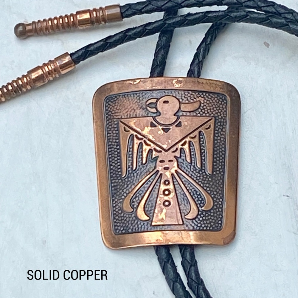 Vintage Bell Trading Post Thunderbird Copper Native American Bolo Tie - Picture 5 of 13